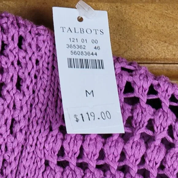 New Talbots Purple Open Knit Cotton V-Neck Cardigan Sweater - M - Picture 8 of 8